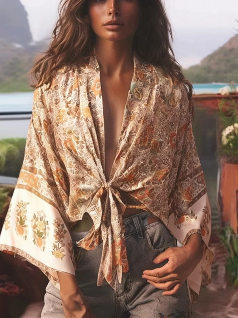 Boho Dinner ens Floral Robe Courte pour Femme, Kimono Cardigan, Maillots de Bain, Manches Chauve-Souris, Rayonne, Bohème Bikini Cover Ups, Beachwear, Mode