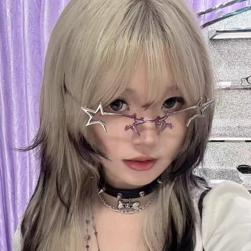 Lunettes décoratives pliables en forme d'étoile sans verres, lunettes métalliques Y2K personnalisées de style polygonal, mode COS, anime