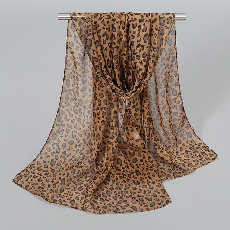 Écharpe en mousseline de soie à imprimé léopard pour femme, châle, crème solaire, injplanchers f, turban long, rond, plage, voyage, accessoires de plein air, bande de chimsauna