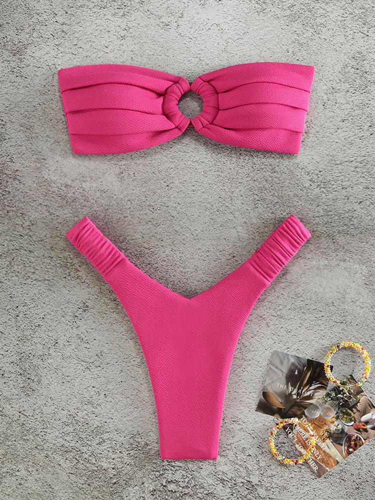 Ensemble de bikini de couleur unie, maillot de bain deux pièces rembourré sexy pour les amateurs de plage