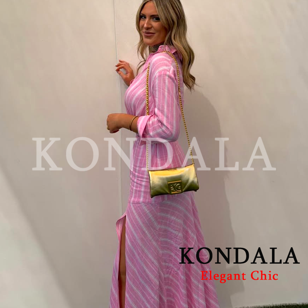 Ensemble jupe rayée tendance KONDALA pour femme, chemise rayée et jupe midi, nouvelle collection mode Printemps-Été 2026, idéal pour les remises de diplômes et les vacances