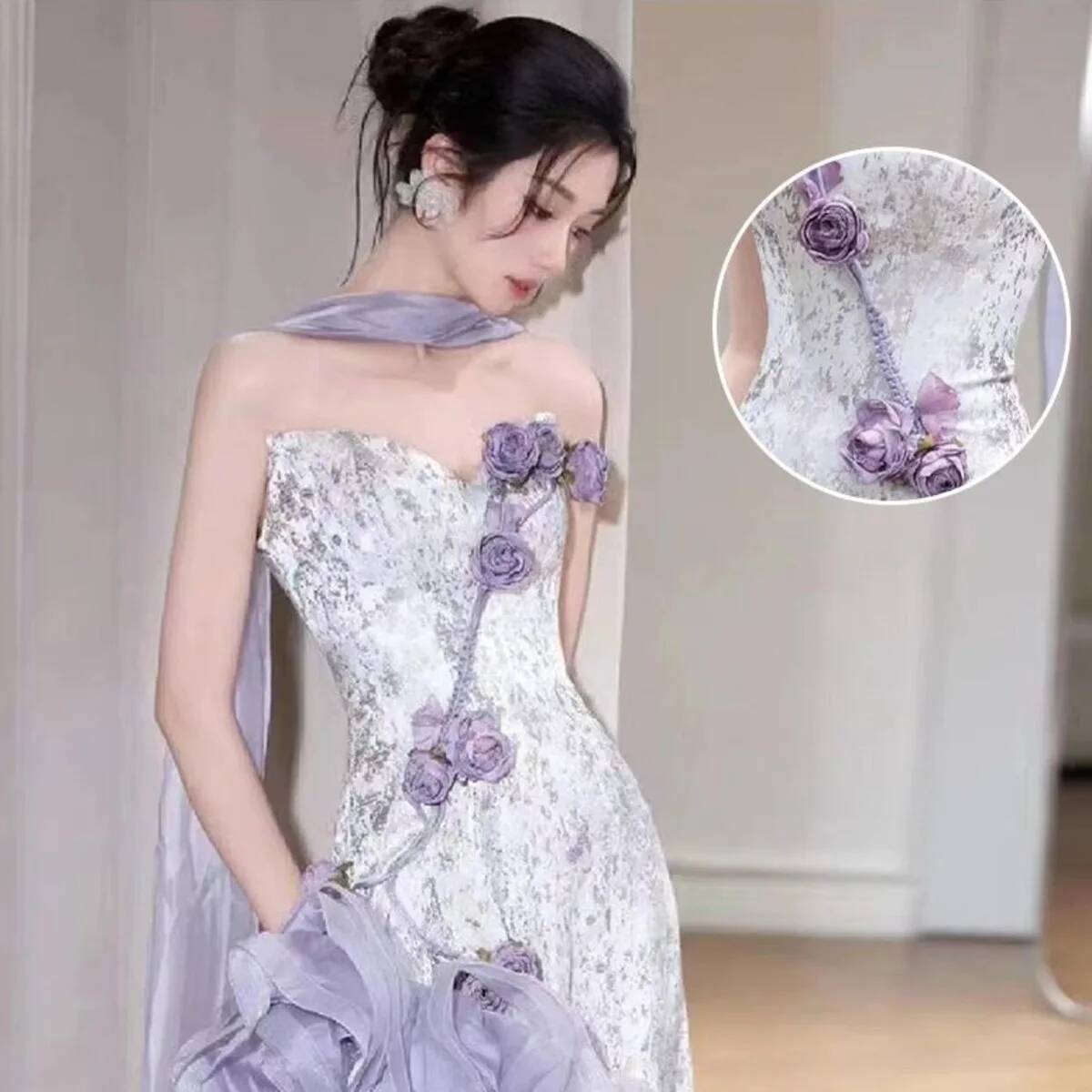 Robe violette sans bretelles pour femme, Robe de mariée Design Ultra féerique, Robe de fiançailles, robe de grillage, Robe d'hôte de réunion annuelle