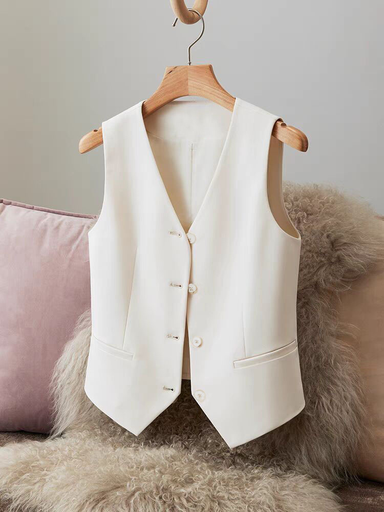 Femmes mode sans manches costume gilet solide simple boutonnage col en V hauts élégant bureau dame vêtements mince décontracté rue Cardigan