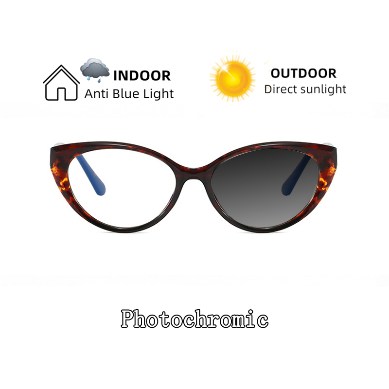 Lunettes de vue photochromiques anti-lumière bleue pour femmes, monture œil de chat, correction de la myopie, de l'astigmatisme et de l'hypermétropie