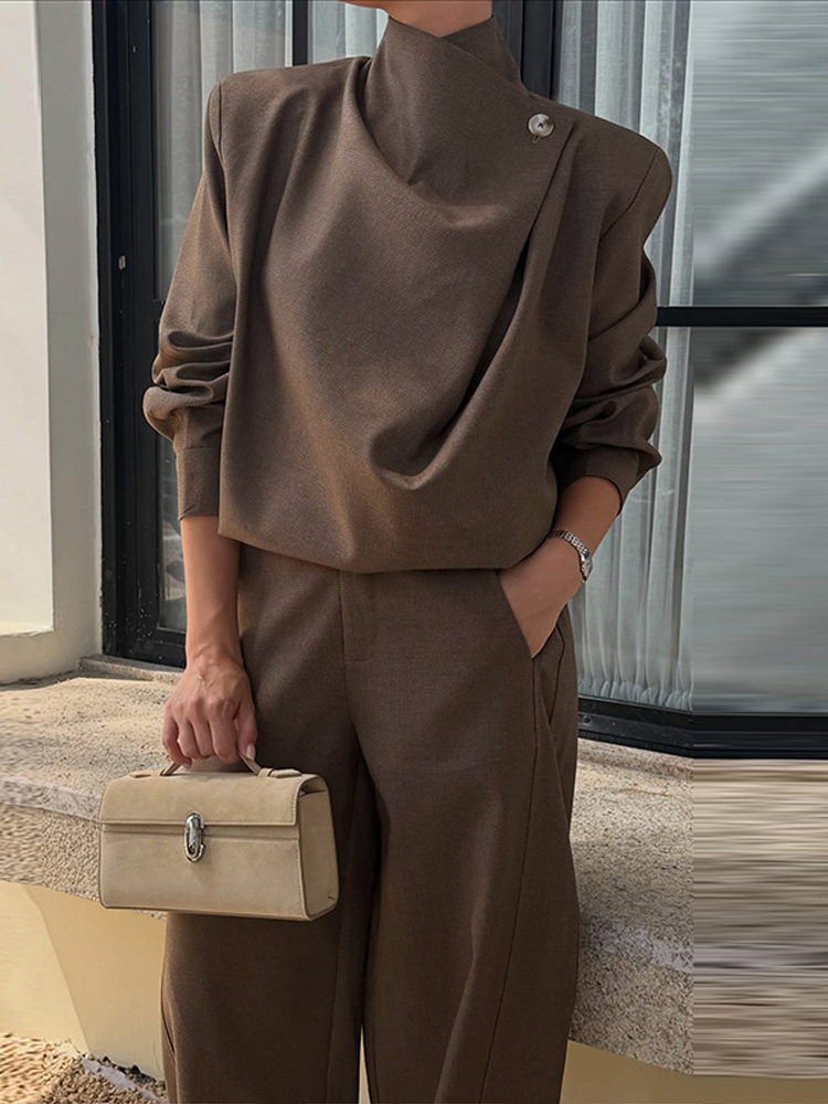 Ensembles 3 Pièces pour Femme : Manteau, Hauts Tube et Pantalons – Tenues Sexy avec Veste Ample à Manches Longues Lanterne et Fermeture Éclair, et Pantalon Taille Haute à Jambes Larges