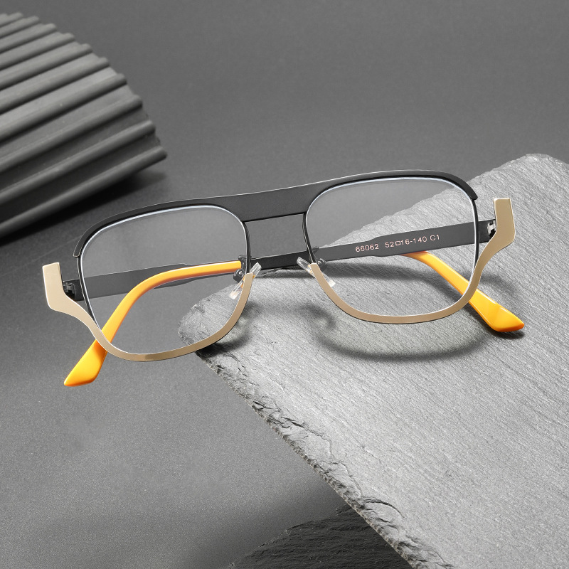 Lunettes d'aviateur pour hommes, élégantes, en métal, bicolores, surdimensionnées, anti-lumière bleue, monture pilote classique, sans correction
