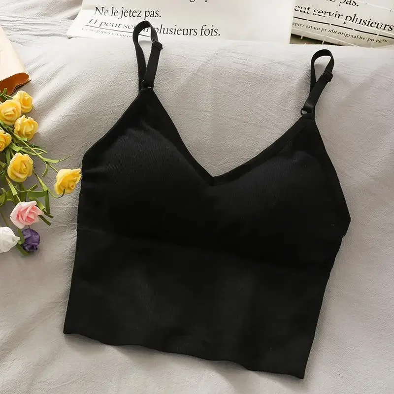 Débardeur Sexy pour femmes, soutien-gorge intégré, couleur unie, haut court, épaules dénudées, Camisole sans manches, nouvelle collection 2024