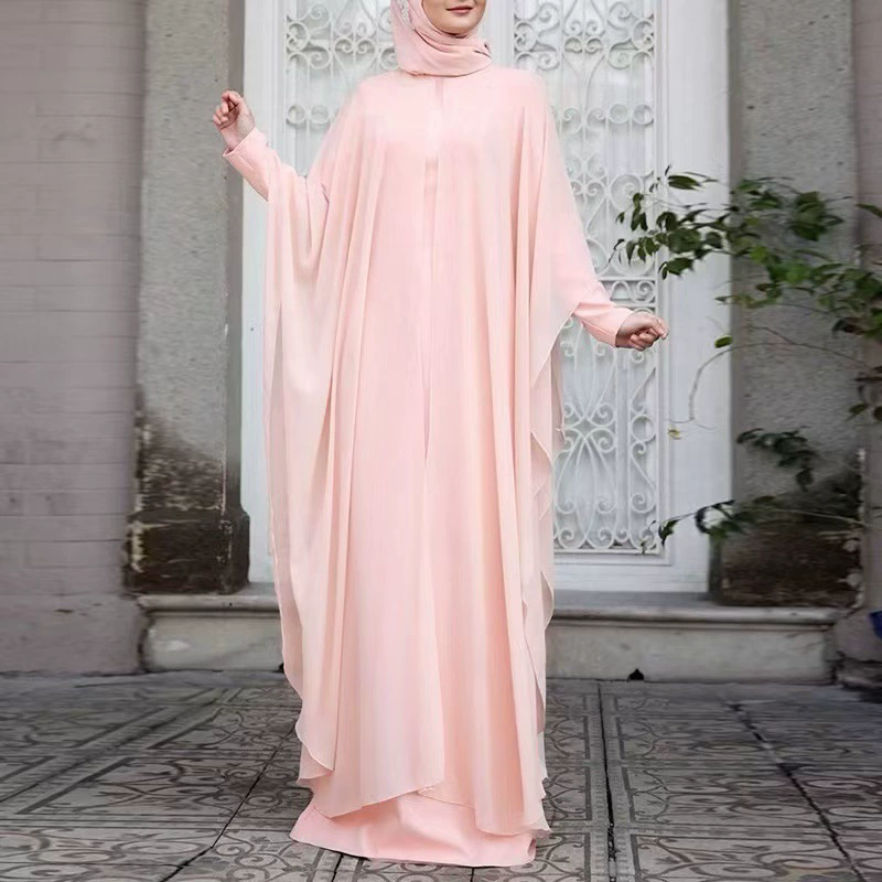 Ramadan mode musulmane printemps et automne nouvelle Robe d'asie du sud-est deux pièces ensemble manches chauve-souris rétro ample col rond Robe