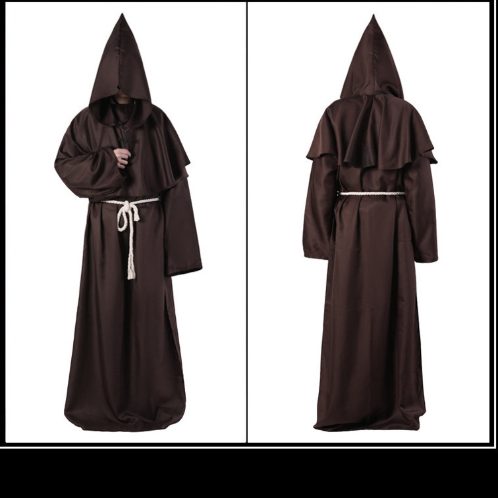 Robe longue médiévale à capuche pour moine, frère, prêtre, sorcier, unisexe, adulte, ample, tenue de scène pour mascarade, fête à thème, Halloween, cosplay