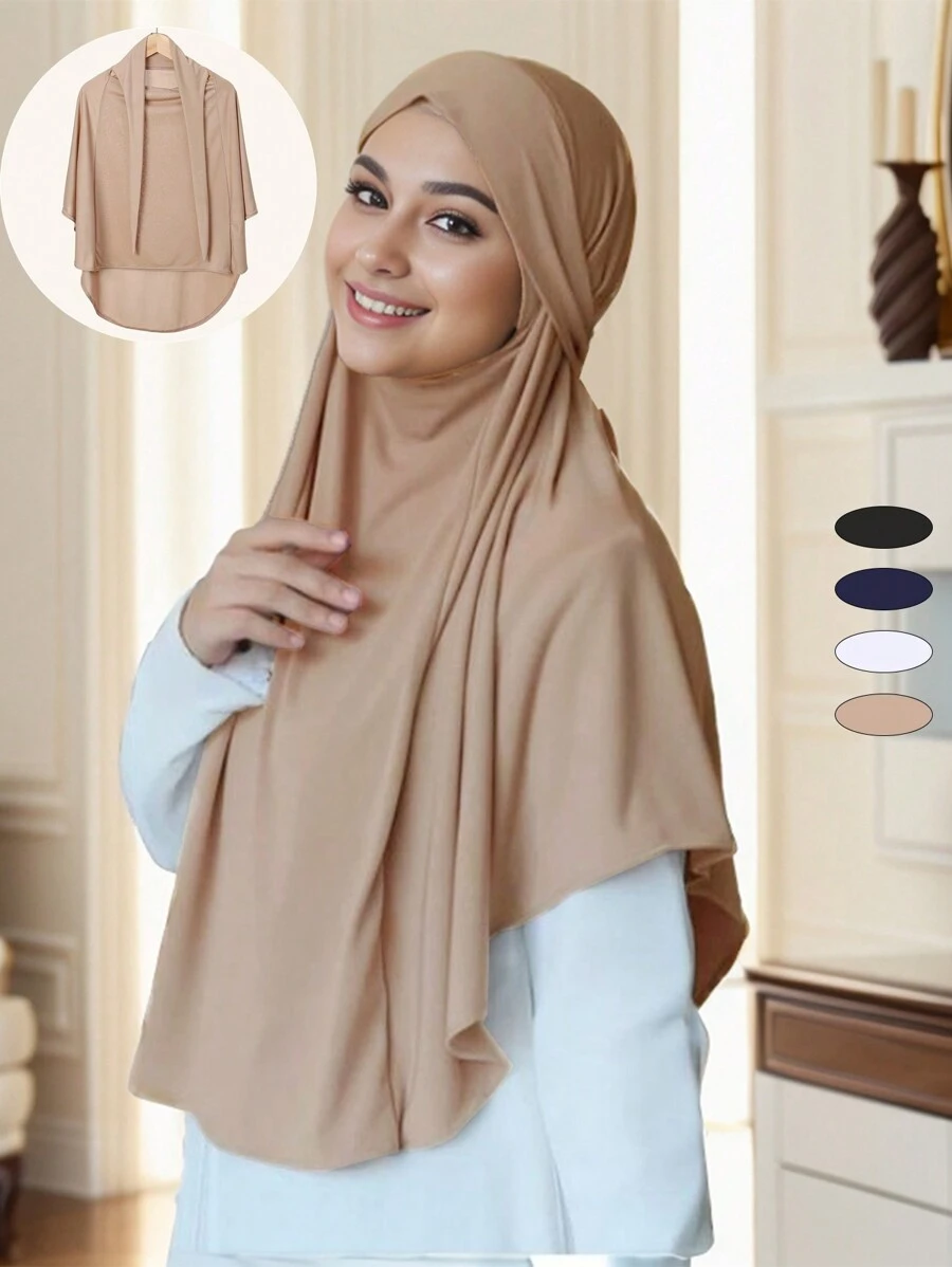 Hijab musulman prêt-à-porter avec sangle, foulard instantané en jersey, voile islamique uni, bandana pour femme musulmane