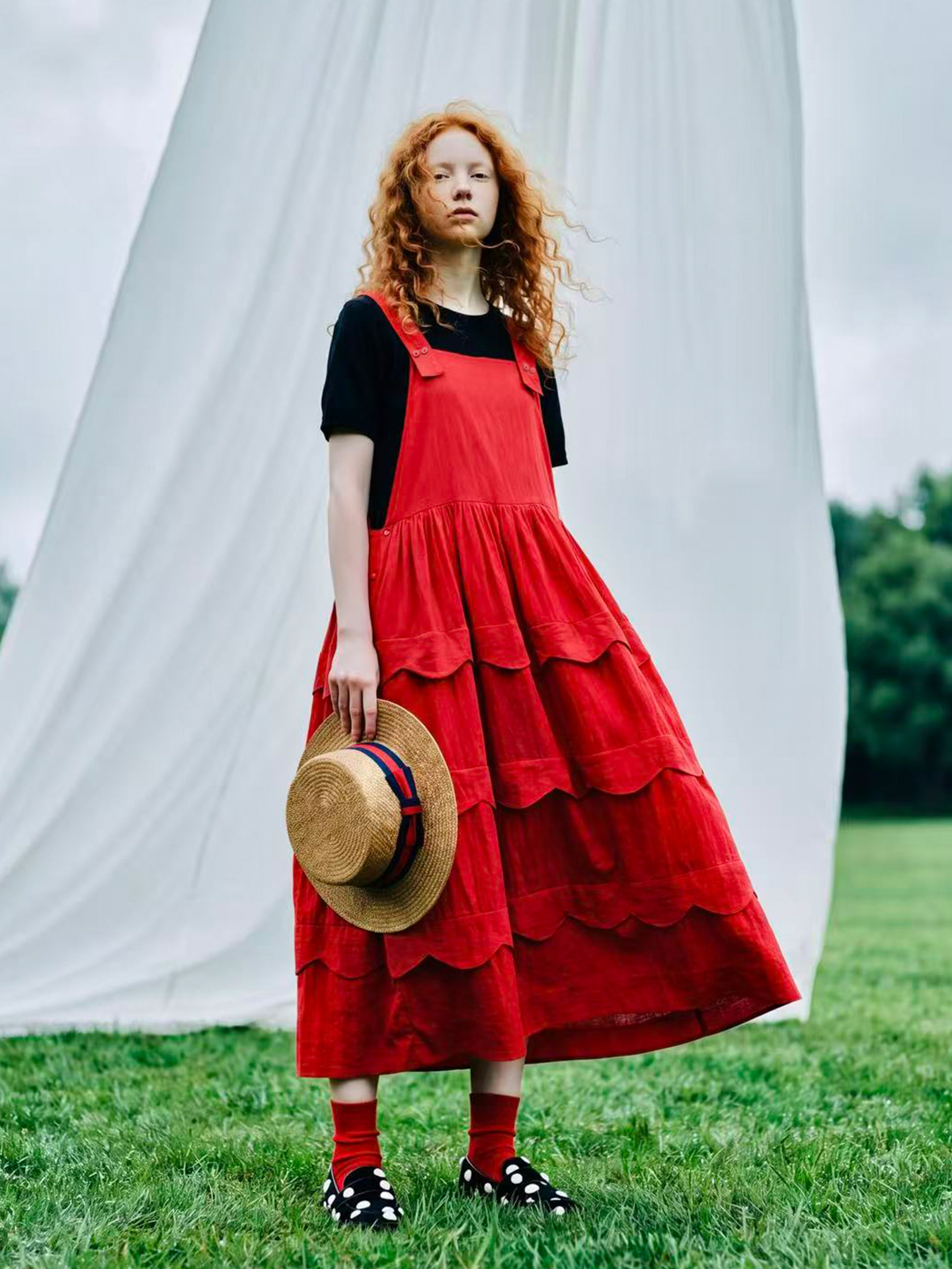Robe décontractée pour femmes imakokoni, originale, artistique, ample et polyvalente, texture à bords ondulés, jupe trapèze, été, 265548