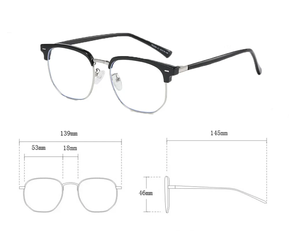 Lunettes rondes en métal pour hommes, Anti-lumière bleue, pour myopie, demi-monture optique, pour affaires, vue courte