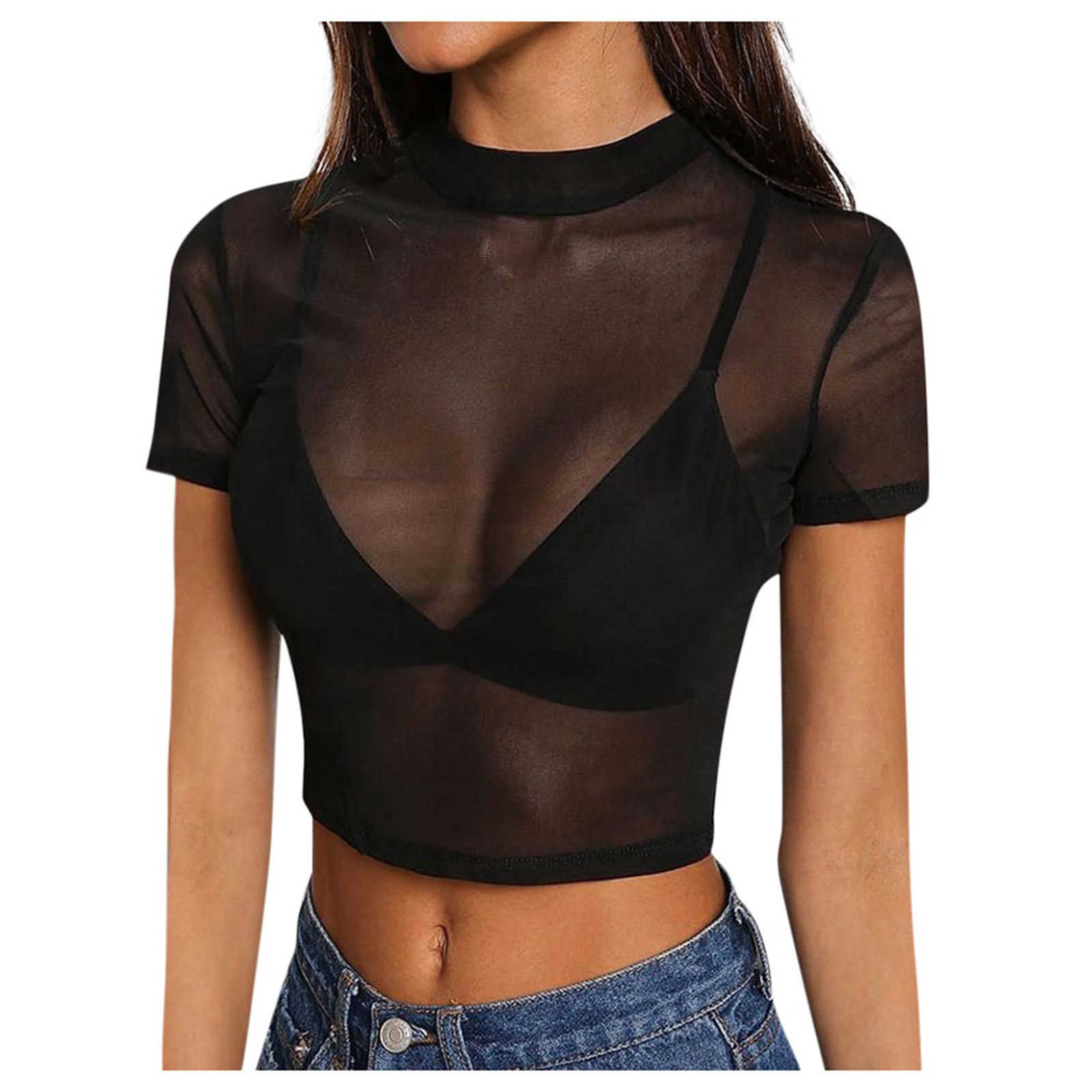 Chemisiers Transparents pour Femme, Chemises à Tambour en Maille Transparente, Pulls Courts Noirs Transparents, Vêtements Sexy, Nouvelle Collection
