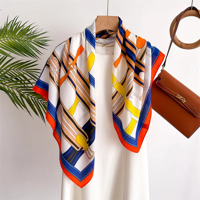 90*90 2024 nouvelle mode léger luxe foulard en soie femmes sergé Simple carré foulards dames crème solaire châle foulard toutes saisons