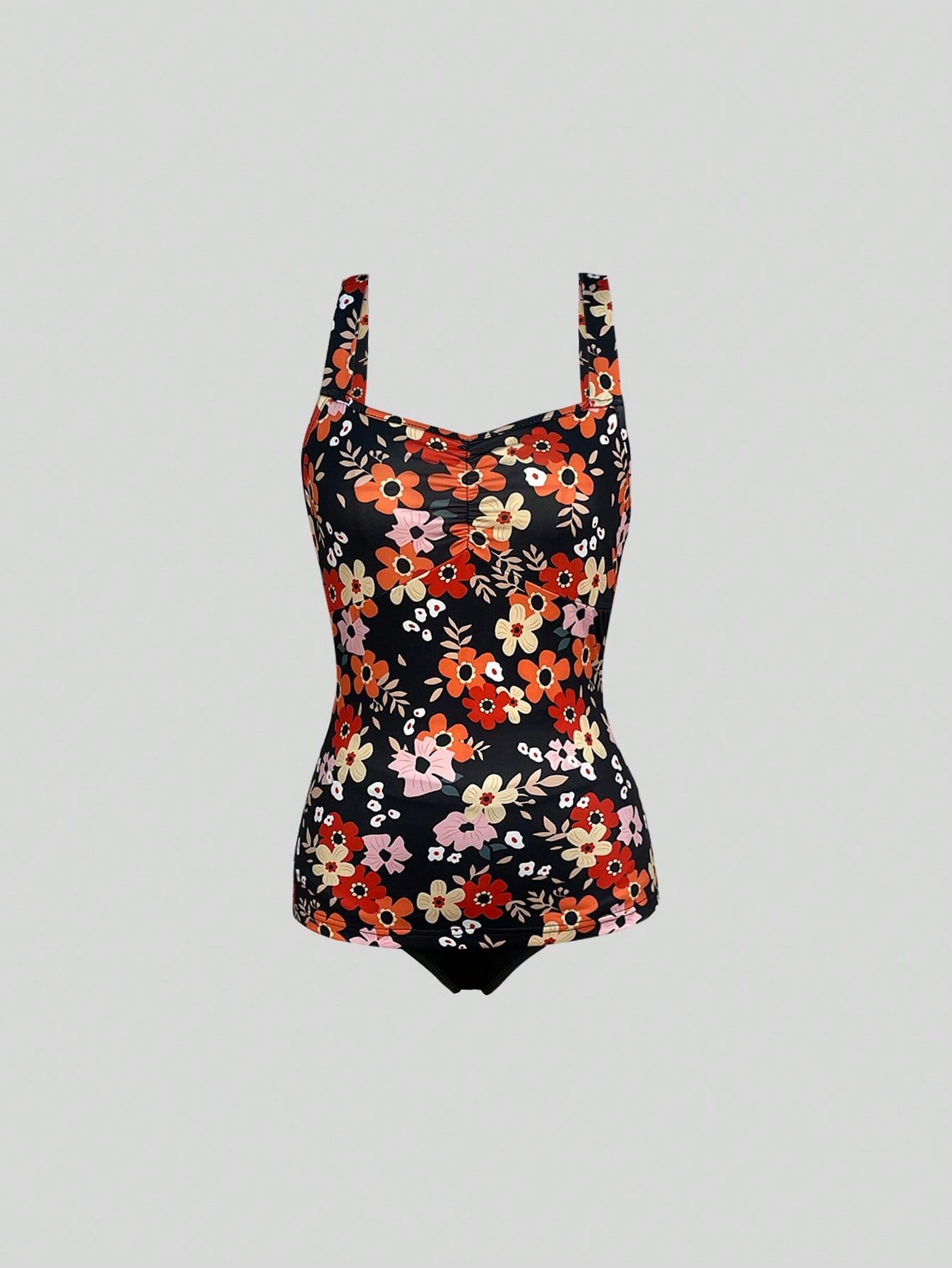 Nouvelle collection été 2026 : Ensemble tankini à imprimé floral pour femme, maillot de bain taille haute à col carré et à volants.