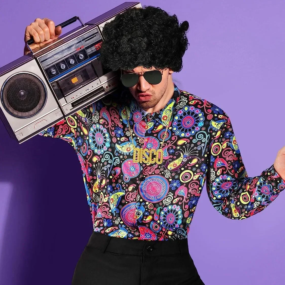 Costume d'halloween Hippie des années 60 et 70, pantalon à paillettes, chemise, hauts, bas de cloche, pantalon évasé pour hommes, tenue brillante de danse Disco pour chanteur