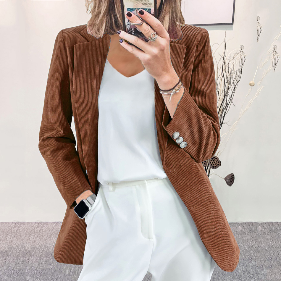Cardigan en velours côtelé pour femme, vêtement Slim, solide, décontracté, blazer européen et américain, petite veste de costume, nouvelle collection automne hiver