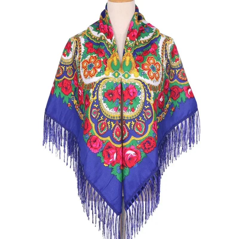 130*130 cm marque de luxe russe écharpe fleurs pour femmes Style ethnique grande écharpe carrée châles chauds Bandana plage voyage couverture