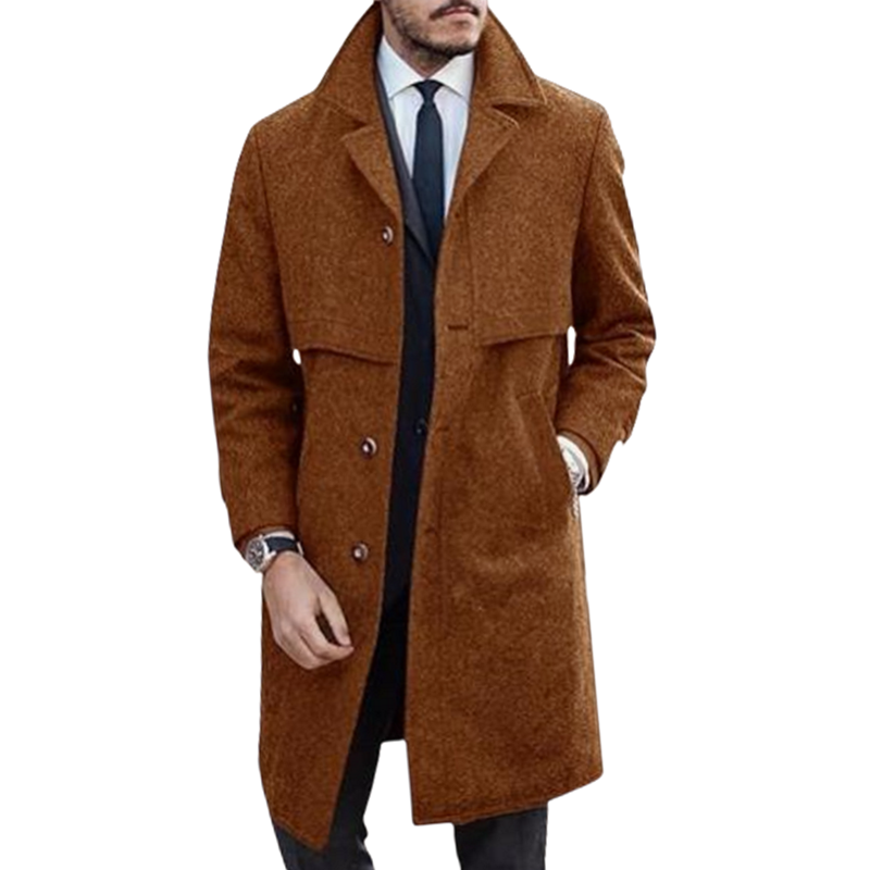 Manteau à revers en laine trempée pour hommes avec doublure, vestes longues, vêtements à boutonnage simple, décontracté, bureau, rue, extérieur, taille EU US