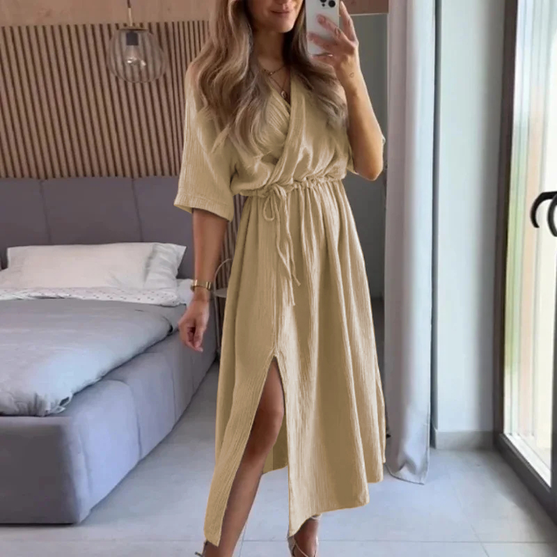 Robes de soirée élégantes pour femmes, 100% coton, mousseline, gaze, vacances, plage, décontracté, corset, ceinture, robe pour dames, robe d'été solide