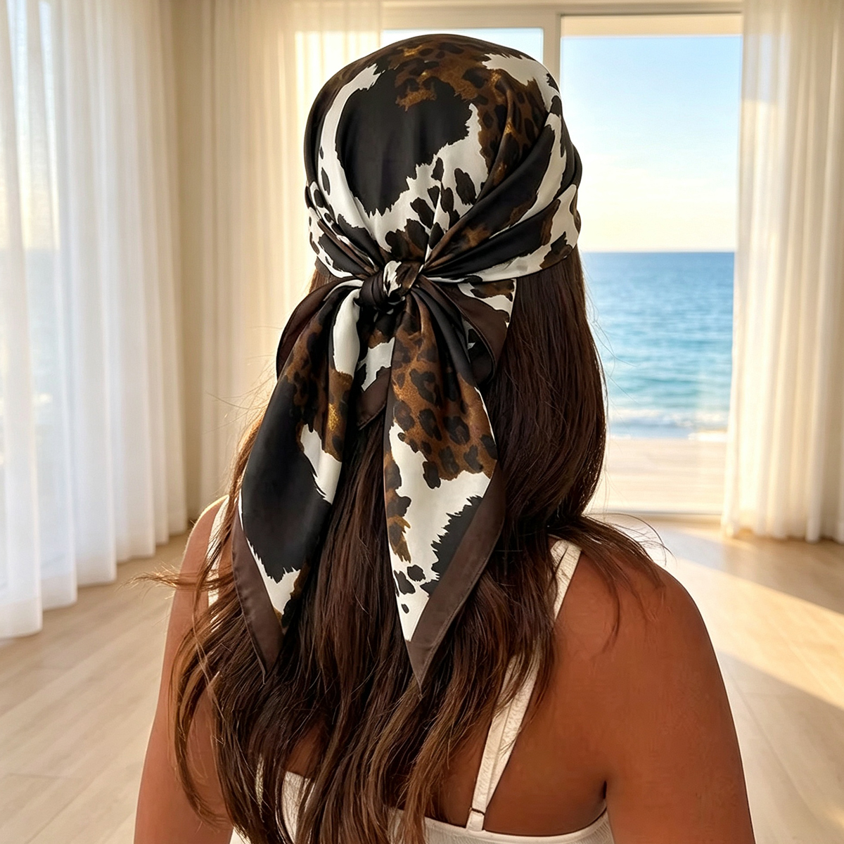 Bandeau en satin imprimé léopard 70 cm, foulard élégant pour femme, bandana, écharpe de cou, accessoire de mode féminin, nouveau style 2026