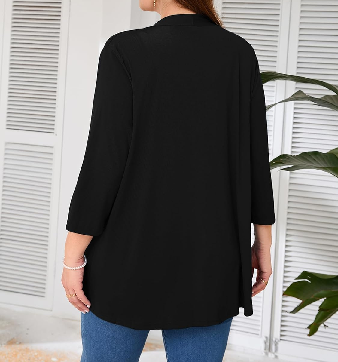 Cardigan grande taille pour femme, manches 3/4, léger et fin, haut tricoté de style châle à ouverture frontale, décontracté, doux et drapé, adapté