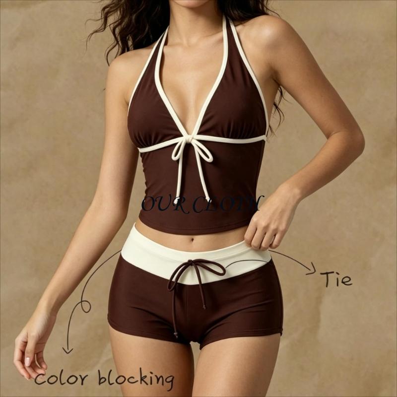 Ensemble 2 pièces pour femmes, maillot bain Tankini avec short, Vintage, plage, tenue vacances, Y1AC