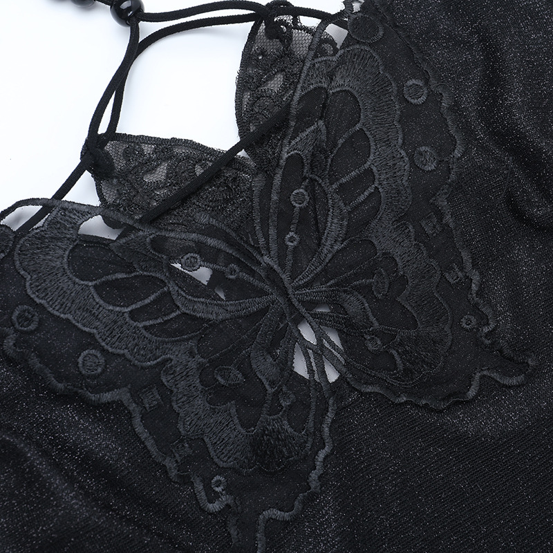 Robe de soirée en boîte de nuit pour femmes, gothique foncé, élégante, Sexy, bretelles Spaghetti, papillon, ajouré, dos nu, moulante