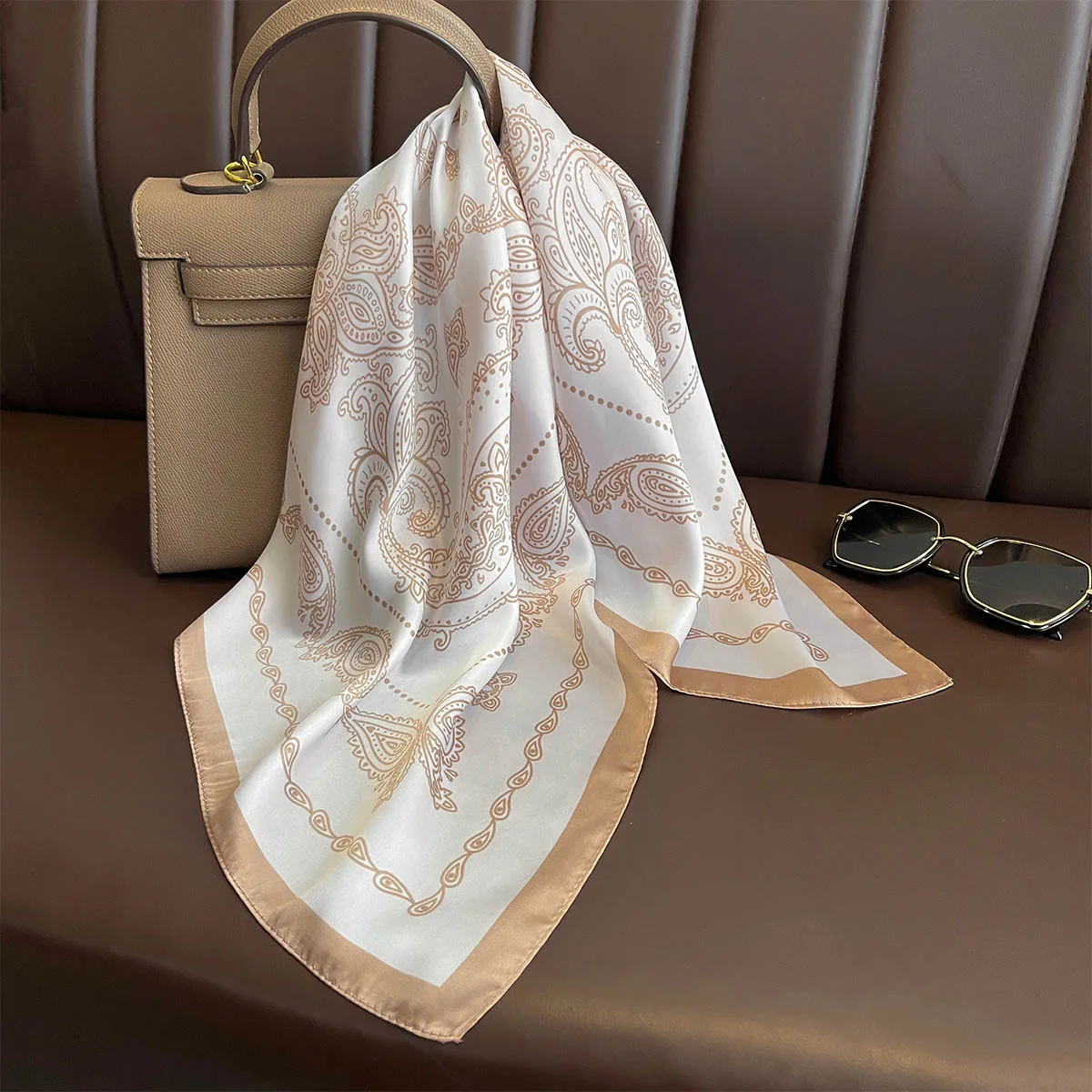 Écharpe carrée en Satin pour femmes, Bandana imprimé, sac, bandeau, mode dame, châle pour cheveux, foulard Hijab