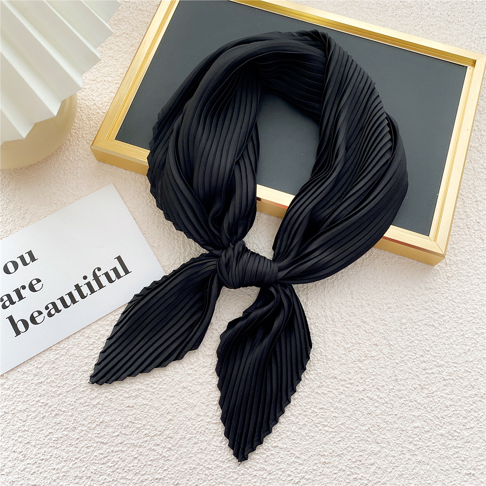 Petit foulard triangle en satin pour femme, plissé, solide, document, cou, cheveux, mouchoir, nœuds, écharpe, femme