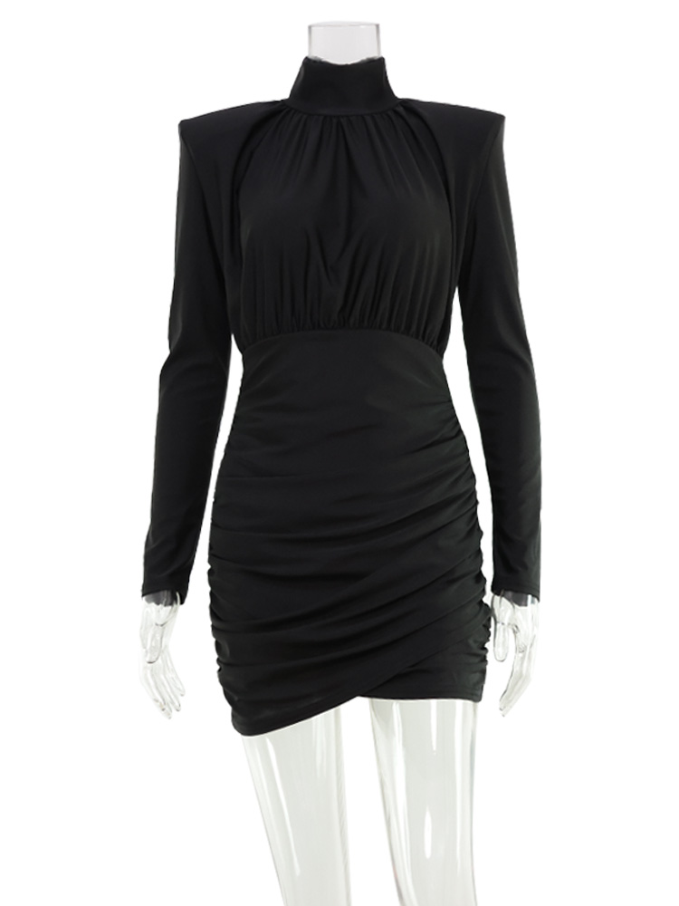 Robes solides pour femmes mode Sexy Streetwear manches longues col roulé gaine Mini Robes Robes femme coupe ajustée Partywear