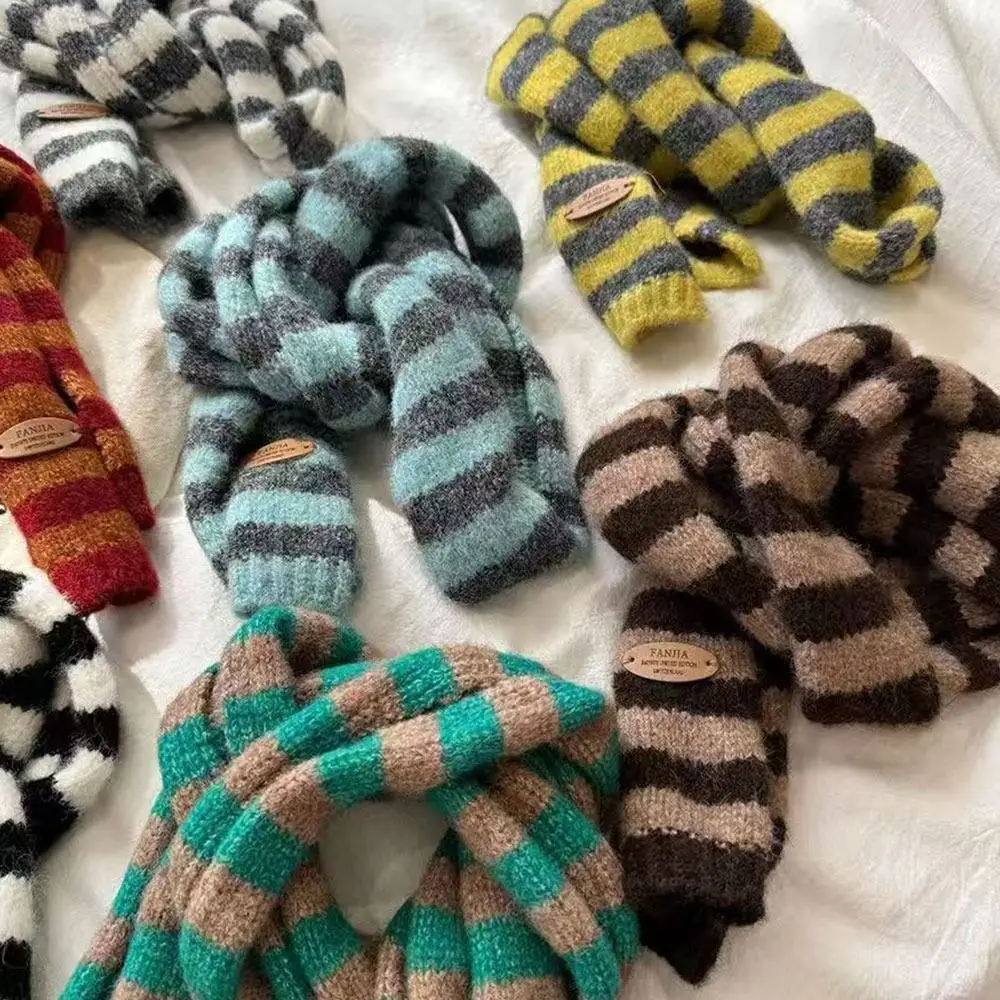 Foulard Long en coton à rayures noires et grises pour femmes, foulard décoratif Slim, chaud, tricoté, mode Streetwear
