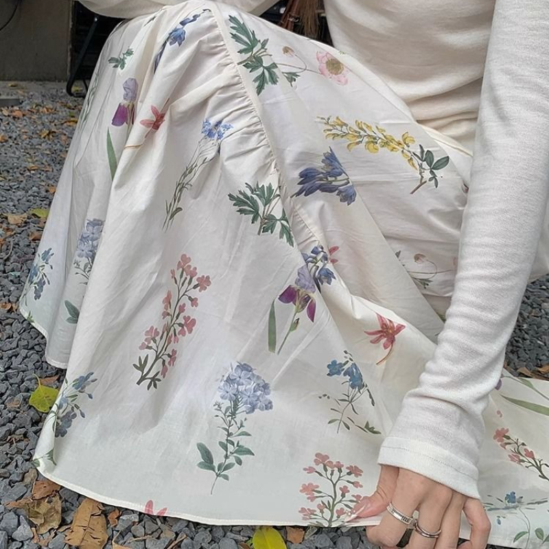 Jupe trapèze florale décontractée pour femmes, robe mi-longue amincissante, taille haute, été 2025