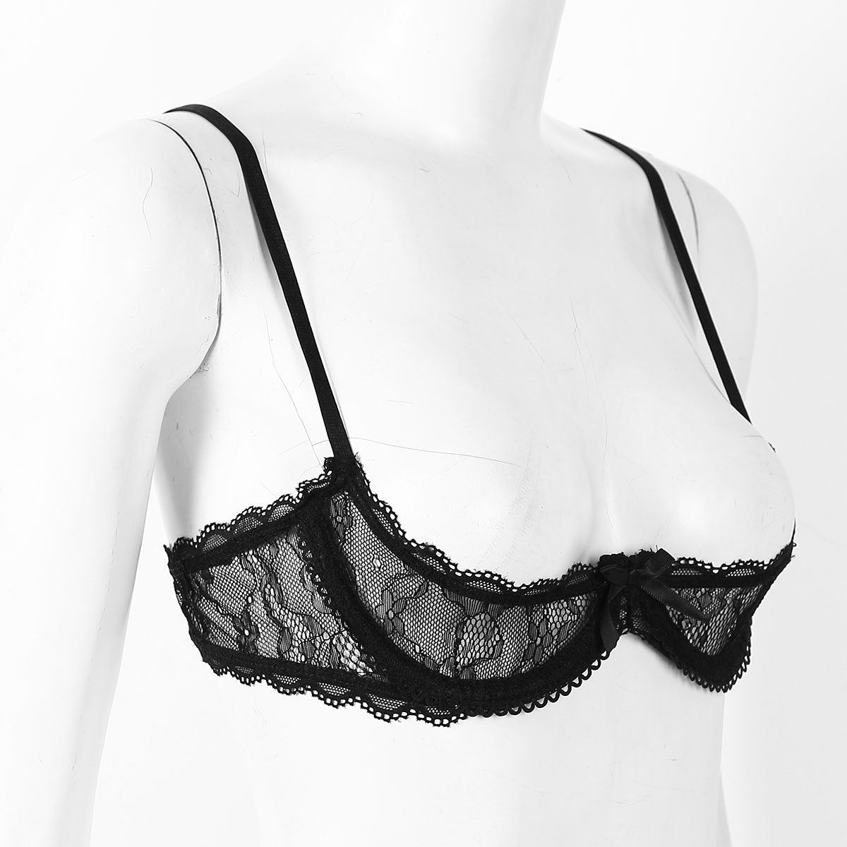 Femmes Sexy bonnets ouverts exposés mamelon soutien-gorge transparent dentelle Lingerie hauts bretelles réglables à armatures brassière sous-vêtements vêtements de nuit