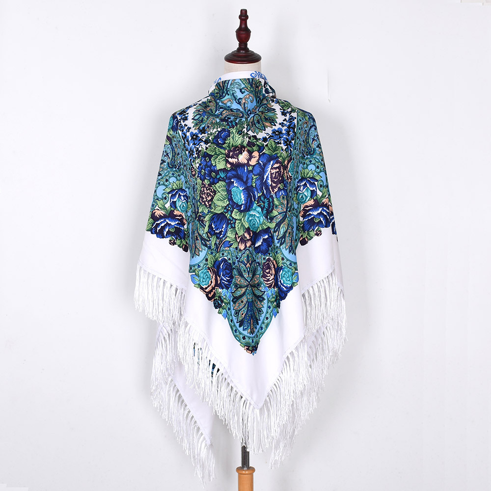 Foulard russe 21 châles pour femmes, fête de mariage, mouchoir à franges, manille espagnole, grande tête de style ethnique, plumeau à fleurs rondes