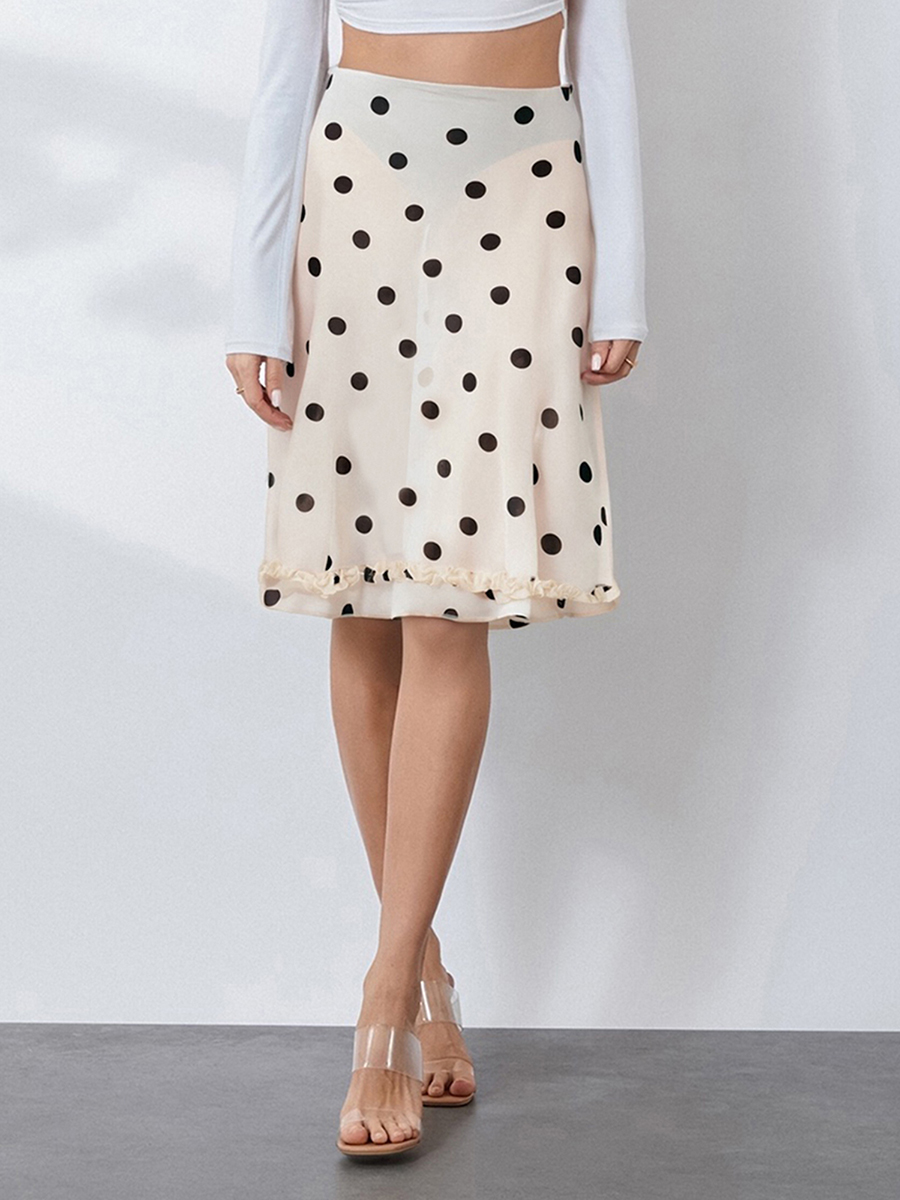 Jupe mi-longue transparente pour femmes, taille basse, ourlet à volants, motif à pois, jupes transparentes, Club, plage, Sexy, Streetwear