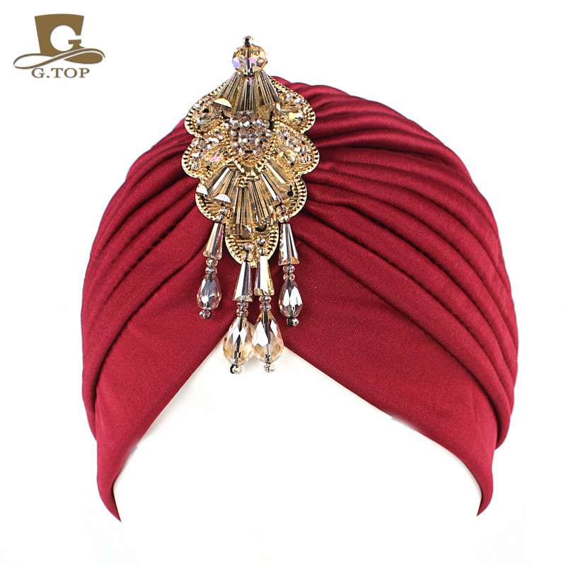 Nouveau luxe Divas turban tête enveloppement chapeau avec pendentif perlé femmes islamique intérieur Hijab casquettes arabe enveloppement tête femme musulman turbante