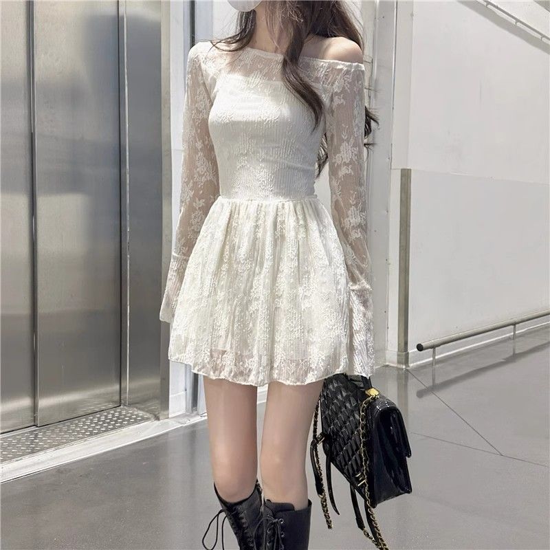 Robe en dentelle à manches longues pour femmes, Kpop complet, ample, tendance, courbe, Harajuku, épais, Style coréen, robes de vacances à la mode pour femmes