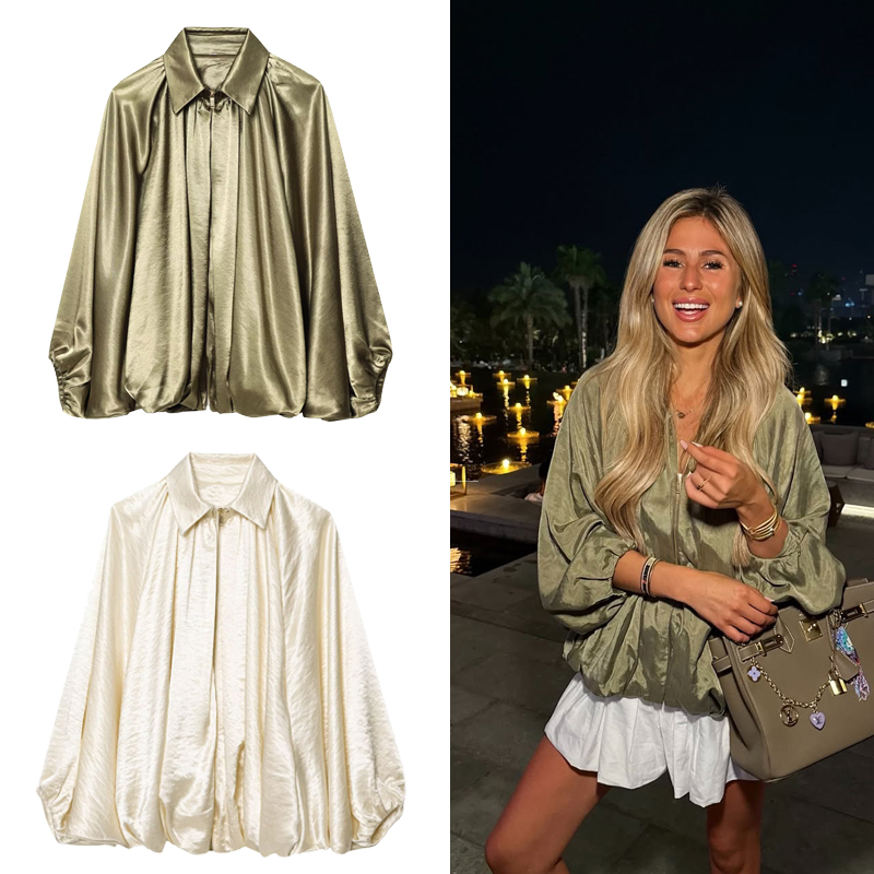 Veste bombardier femme manches longues plis vêtements de rue avec fermeture éclair vert Beige Vintage surdimensionné fermeture éclair décontracté veste d'été femme