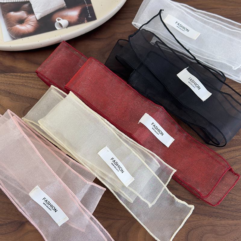 Foulard en fil transparent long et étroit avec ruban, style mode Printemps-Été, pour femmes et filles, idéal pour le shopping, la photographie et comme cadeau