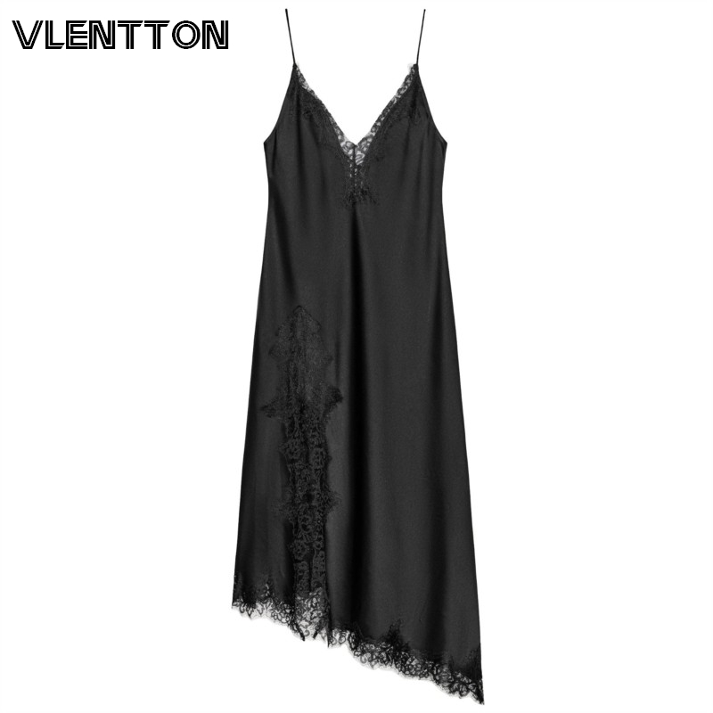 Robe de soirée élégante en satin pour femme, avec dentelle, bretelles spaghetti, col en V sexy, ourlet asymétrique, de haute qualité