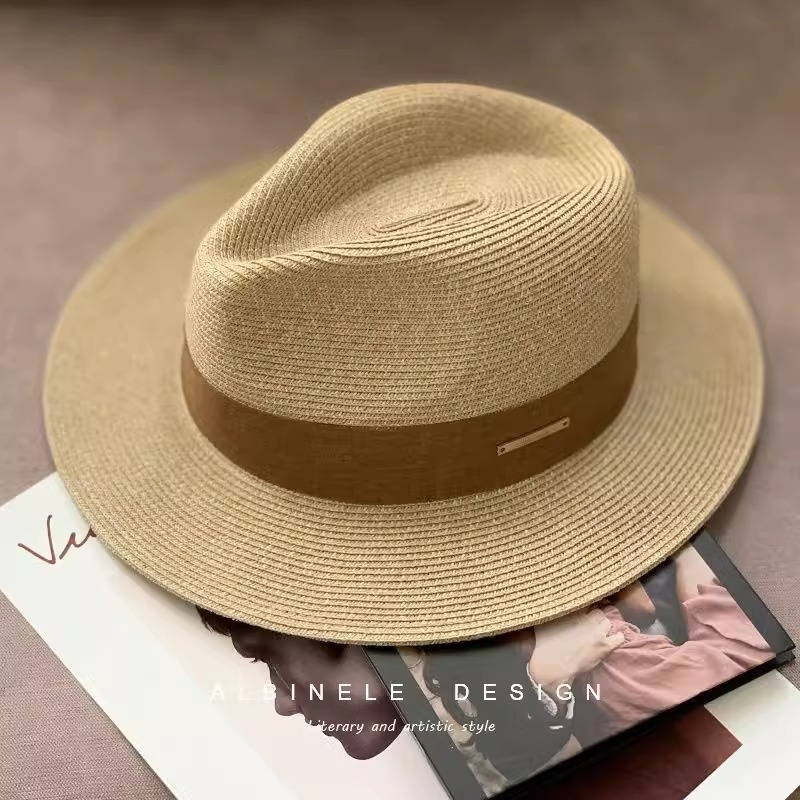 Chapeau de paille Panama unisexe pour hommes et femmes, chapeau de soleil à large bord avec taille réglable, protection UV pour têtes larges, chapeau Fedora décontracté, chapeau Jazz