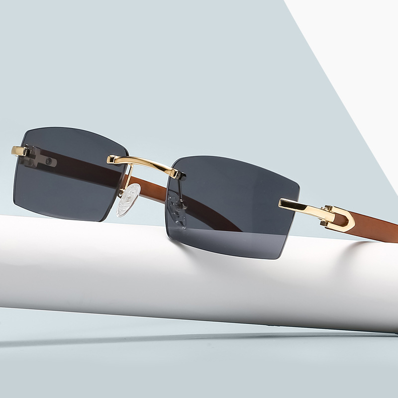 Lunettes de soleil pour hommes 2026 sans monture rectangulaires UV400, monture PC bleue, légères, confortables, style vintage, anti-reflet HD, pour l'extérieur
