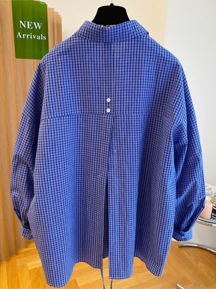 Chemisiers rayés en coton à manches longues pour femmes, chemise à la mode, bleu marine, automne, hiver