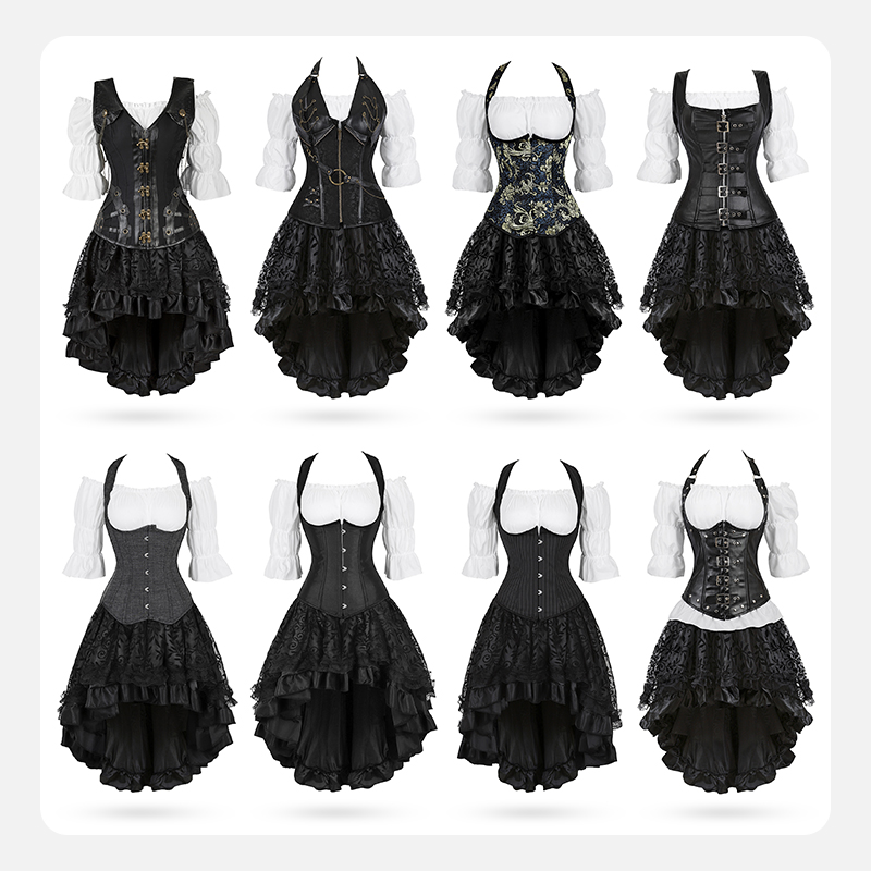 Robe Corset Steampunk pour Femme, Vêtements Gothiques Noirs, Cosplay, Blouse, Grande Taille, 7.5