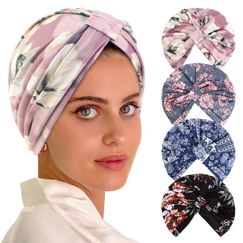 Nouveau bohême imprimé fleuri Turban pré-attaché noeud plissé musulman Hijab tête enveloppement extensible inde chapeau Bonnet chimio casquettes Bonnet chapeau