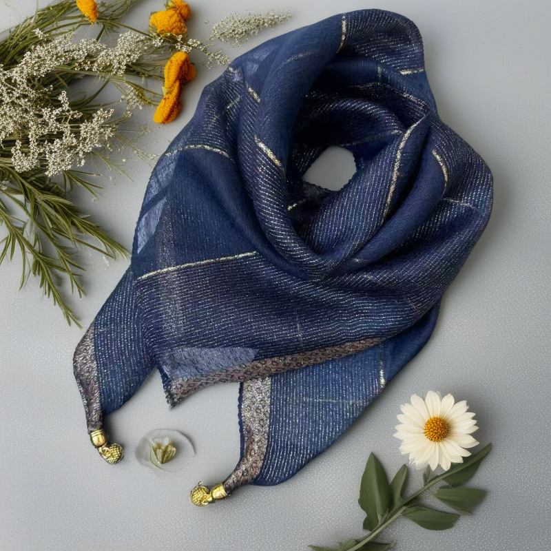 Écharpe en fil de mousseline de soie doré, 70x70cm, carrée, printemps et automne, boucle magnétique, cou, haut de gamme, polyvalente pour femmes