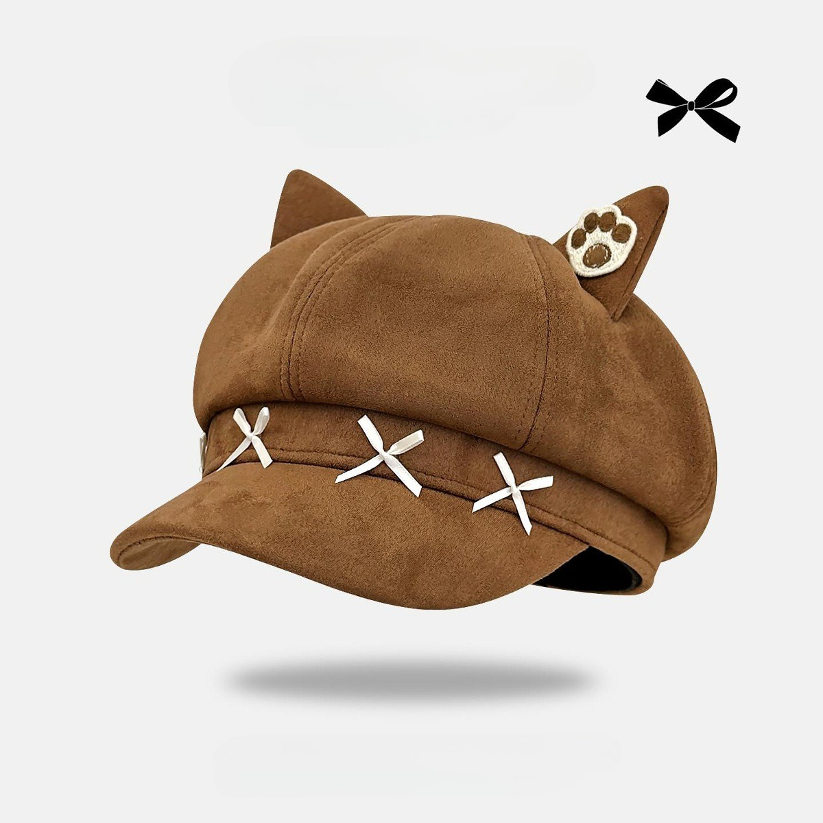 Béret marron rétro Collection, chapeau octogonal à oreilles mignonnes pour femmes, automne hiver, Bonnet d'oreille mignon, Bonnet réglable à la mode