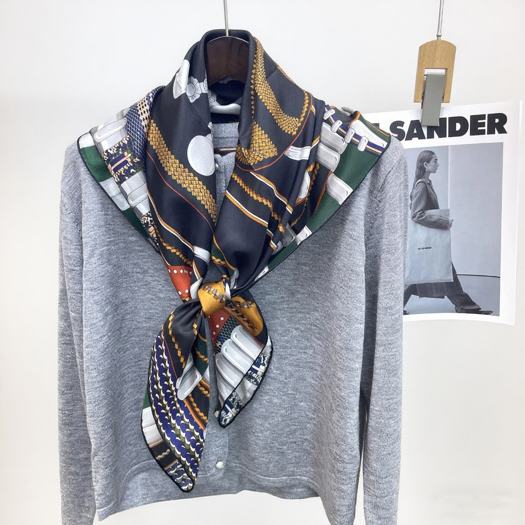 Écharpe en Soie de Luxe de Créateurs 90CM pour Femme, Foulard en Twill, Châle, Décoration Cheveux et Cou, Cadeau de Noël pour Amoureux