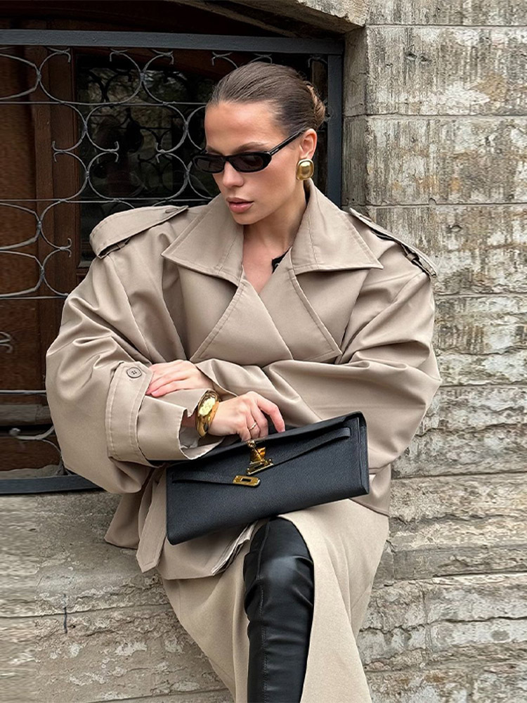 Vestes décontractées pour femmes, col en V, manches longues, épaulettes, Double boutonnage, manteaux avec ceinture, mode Chic, vêtements d'extérieur solides, automne 2025